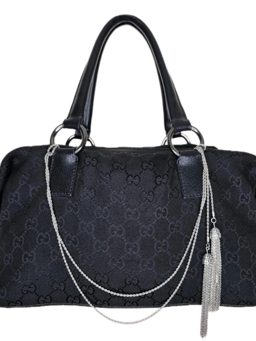 Gucci GG Canvas Mini Boston Bowling Bag Black Canvas Leather Trim Y2K Vintage